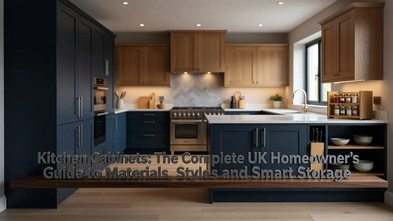 Professional header image for list-based article: Kitchen Cabinets: The Complete UK Homeowner's Guide to Ma...